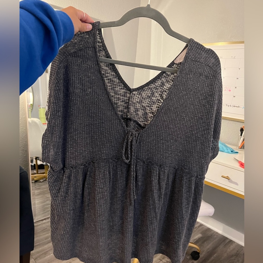Altard State Grey V-neck tie shirt